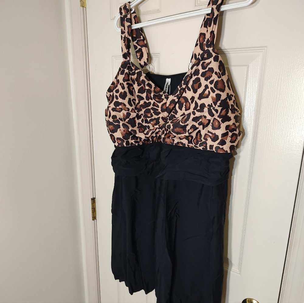 Leopard Print Swim Dress With Detached Briefs
